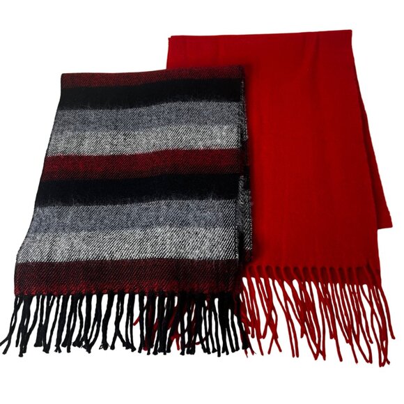 Enzo Mantovani 100% Cashmere Scarves Red /Black/Gray  Soft Luxurious Warm Fringe - Picture 1 of 14